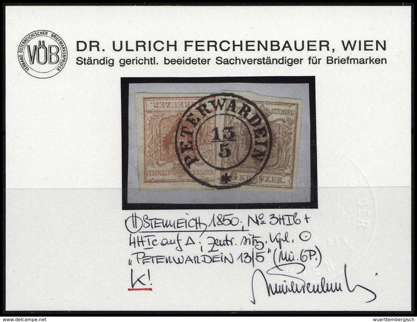 Briefst. 3 Kr. Mit 6 Kr. Braun, Außergewöhnlich Schönes Luxus-Bfstk. Mit Idealem K2 PETERWARDEN, Fotobefund Ferchenbauer - Other & Unclassified