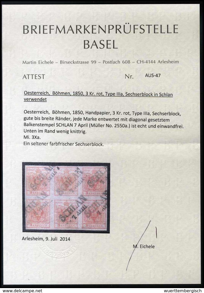 Gest. 3 Kr., Type IIIa, Hervorragend Farbfrischer Und Ringsum Gleichmäßig Breitrandiger Kabinett-Sechserblock, Sauber Au - Sonstige & Ohne Zuordnung