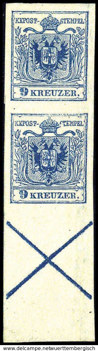 * 9 Kr. Dunkelblau, Type IIIb, Ungebr., Senkr. Paar Mit Vollst. Andreaskreuz. Ringsum Breitrandig Und In Leuchtender Far - Altri & Non Classificati