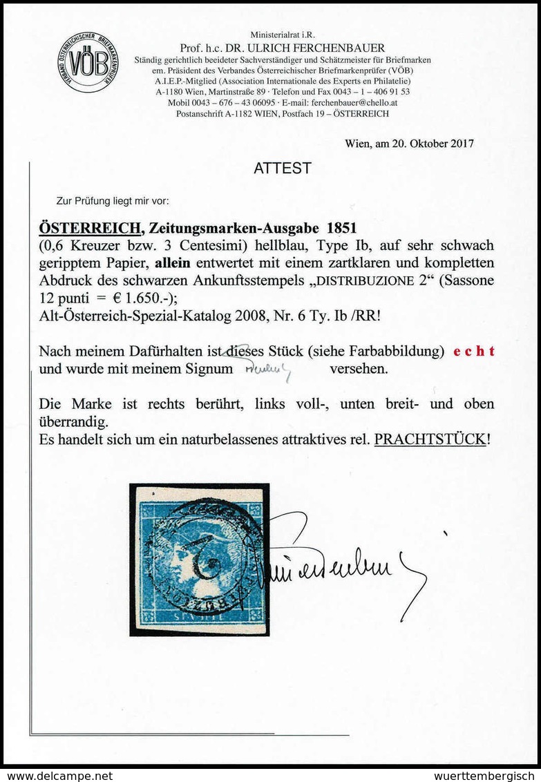 Gest. 0,6 Kr., Blauer Merkur, Schwach Geripptes Papier, Re. Berührt, Sonst Breitrandig Mit Genau Zentr. Schwarzem Distri - Altri & Non Classificati