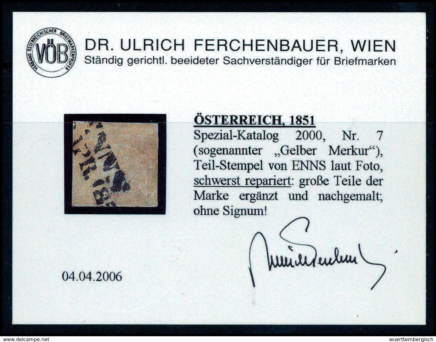 Gest. 6 Kr. Ockergelb, Sog. "Gelber Merkur", Sauber Aufges. Stempel ENNS (stark Rep.). Günstige Gelegenheit Zum Erwerb D - Sonstige & Ohne Zuordnung