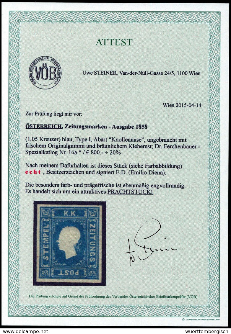 * 1.05 Kr., Abart: "Knollennase", Frisches Ungebr. Kab.-Stück, Fotoattest Steiner (Fe. 960,-).<br/><b>Katalogpreis: 700, - Other & Unclassified
