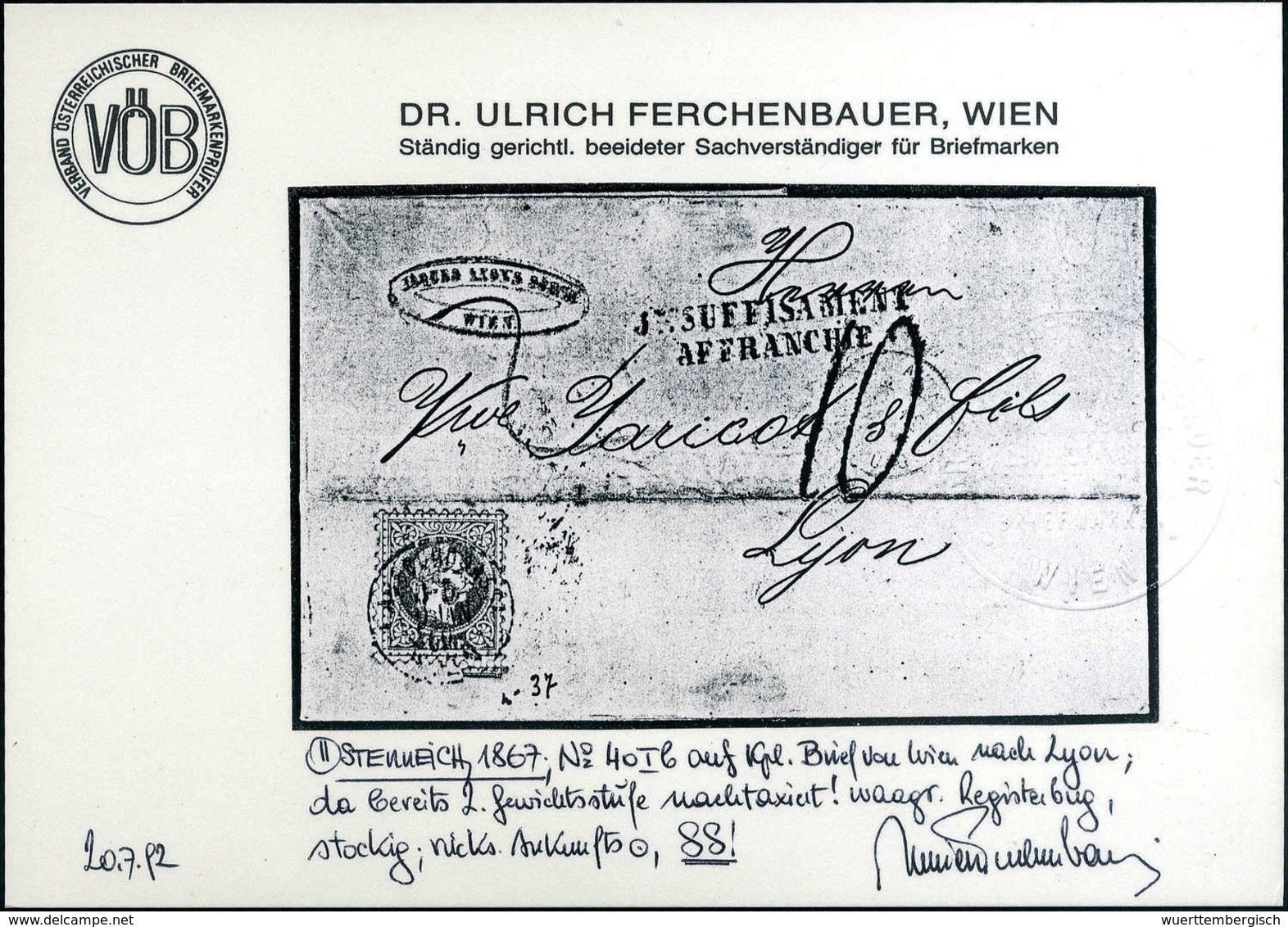 25 Kr., Einzelfrankatur Auf Etwas Unfrischem Brief (Brieffalte) Mit Stempel HABSBURGSGASSE 9/1 (1869) Nach Lyon, In Der  - Altri & Non Classificati