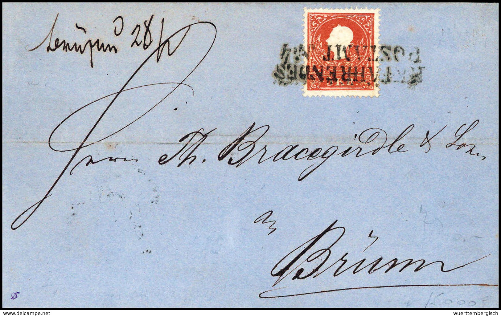 FAHRENDES POSTAMT No.4, L2 Voll Auf Prachtbrief 3 Kr. Aus Elisenthal, Beiges. Aufgabevermerk. (Michel: 13II) - Sonstige & Ohne Zuordnung