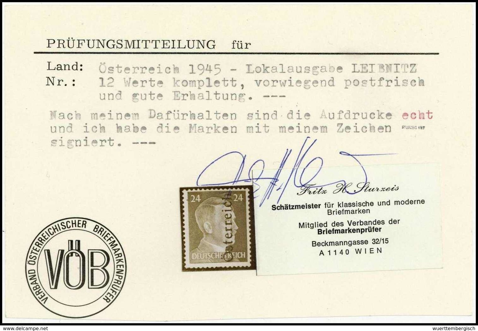 ** Leibnitz, Hitler 1-24 Pfg., Normalsatz Zu Zwölf Werten, Komplett, Postfr. (8 Pfg. Winz. Anhaftung), Fotoattest Sturze - Other & Unclassified