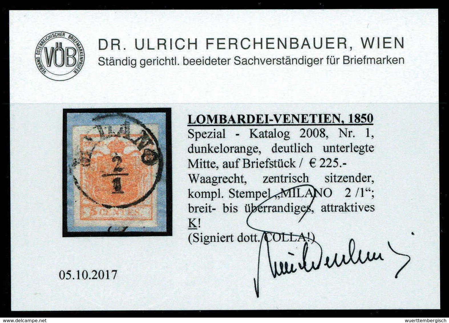 Briefst. 5 C., Abart: Deutlich Unterlegte Mitte, Luxus-Bfstk. Mit K1 MILANO, Fotobefund Ferchenbauer. (Michel: 1Xb) - Other & Unclassified