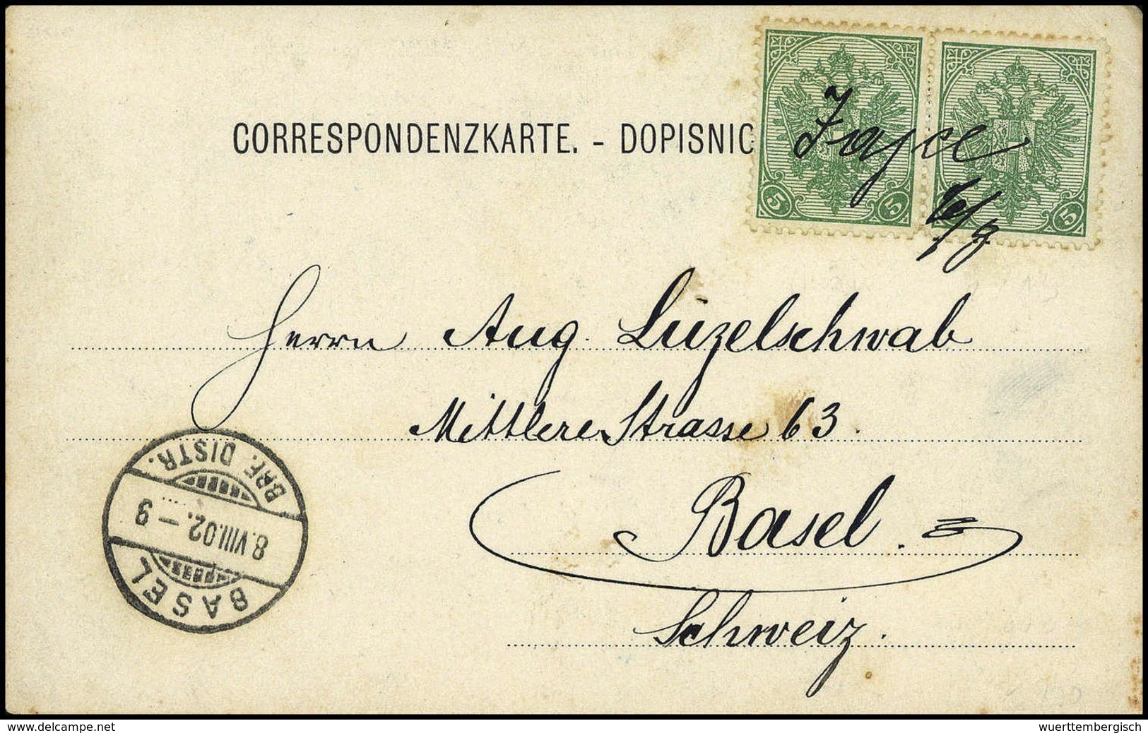 Beleg 5 H., Waagr. Paar (kl. Randfleckchen) Mit Seltener Hs. Entwertung "Jayce 6/8" (1902) Auf Bildpostkarte Der Dortige - Other & Unclassified