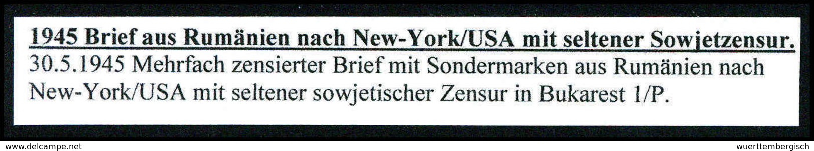 Beleg ARLUS, Serie Auf Tadellosem R-Brief Aus Juni 1945 Von Bukarest Nach New York, Dort Zweimal Nicht Zustellbar, Zurüc - Sonstige & Ohne Zuordnung