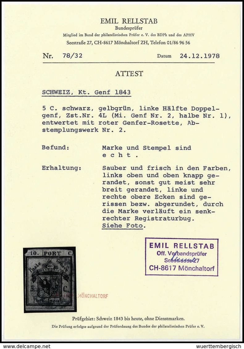 Gest. 5/5 C., Doppelgenf, Li. Häfte, Schön Präsentierendes, Farbfrisches Exemplar Mit Zentr. Roter Genfer Rosette (kl. M - Sonstige & Ohne Zuordnung