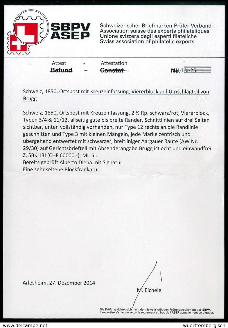 Beleg Viererblock Ortspost: 2½ Rp. Schwarz/rot Mit KE, Bis Auf Kl. Stelle Ringsum Tadellos Geschnittener Und Leuchtend F - Altri & Non Classificati