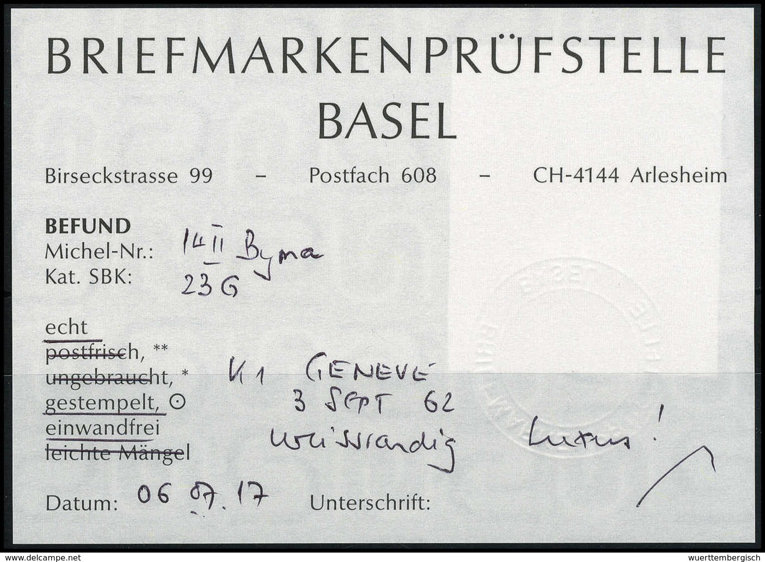 Gest. 10 Rp., Außergewöhnlich Breitrandig Geschnittenes Luxusstück Mit K1 GENEVE, Befund Eichele ("weißrandig, Luxus!"). - Autres & Non Classés