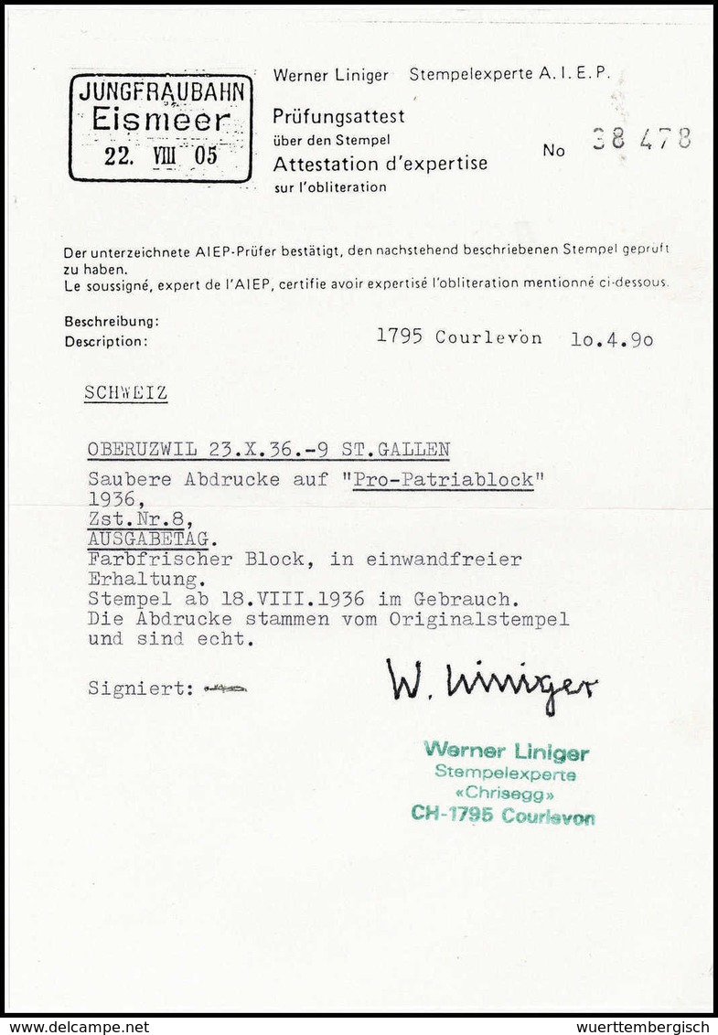 Gest. Pro-Patria-Block Mit Ersttagsstempel (kl. Bug Im Blockrand), Befund Liniger.<br/><b>Katalogpreis: 260,-</b> (Miche - Other & Unclassified