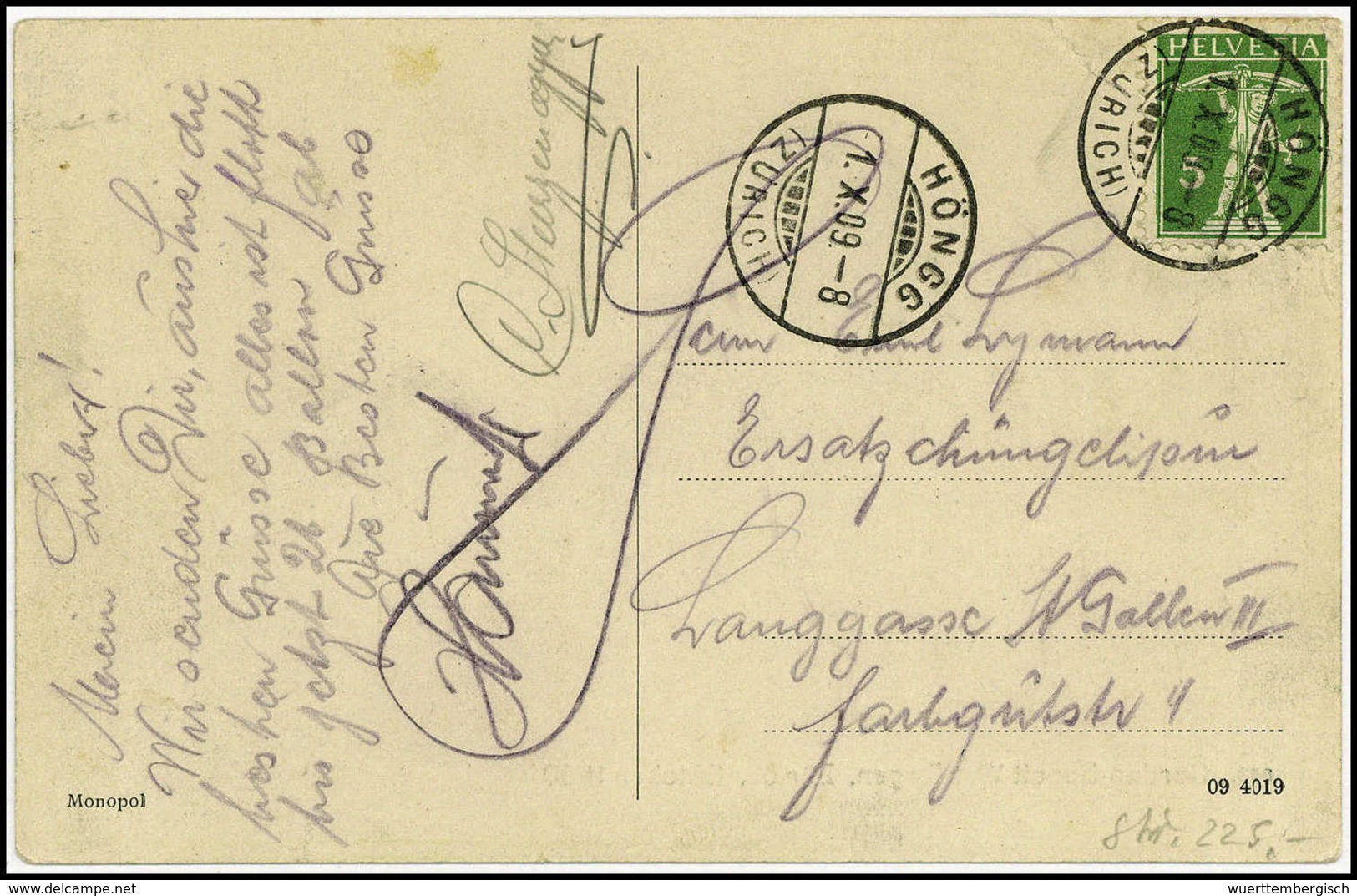 Beleg 1909, Gordon-Bennett-Wettfliegen, Zürich, Offizielle Postkarte 5 C. Tellknabe Und Flug-Vignette. - Autres & Non Classés