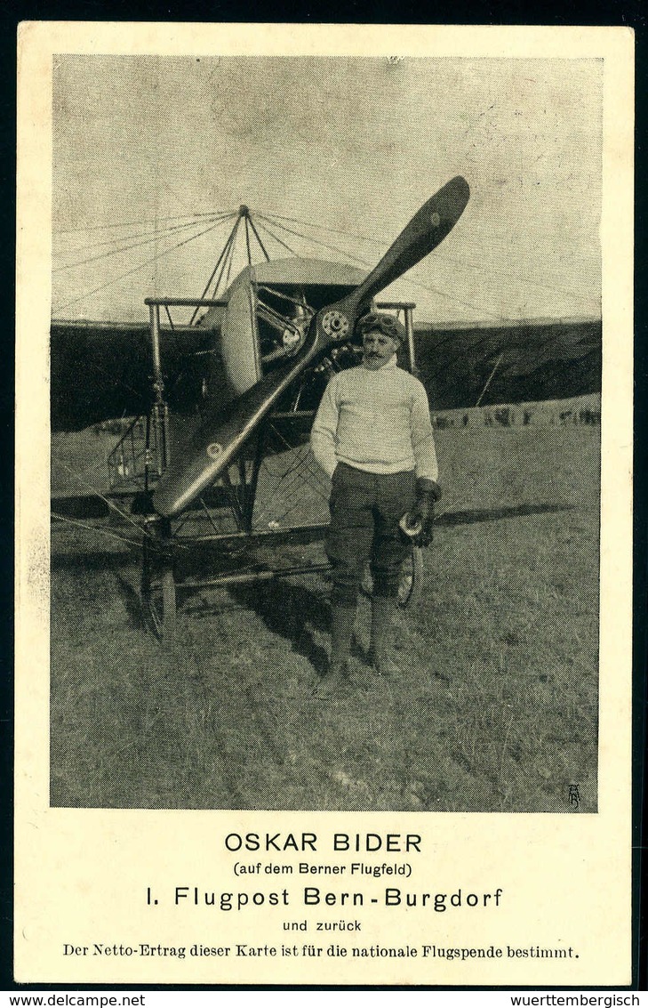 Beleg 1913, Bern-Burgdorf 50 C. Mit Tellknabe 5 C. Auf Offizieller Flug-Ansichtskarte Mit Dem Piloten Oskar Bieder Vor S - Autres & Non Classés