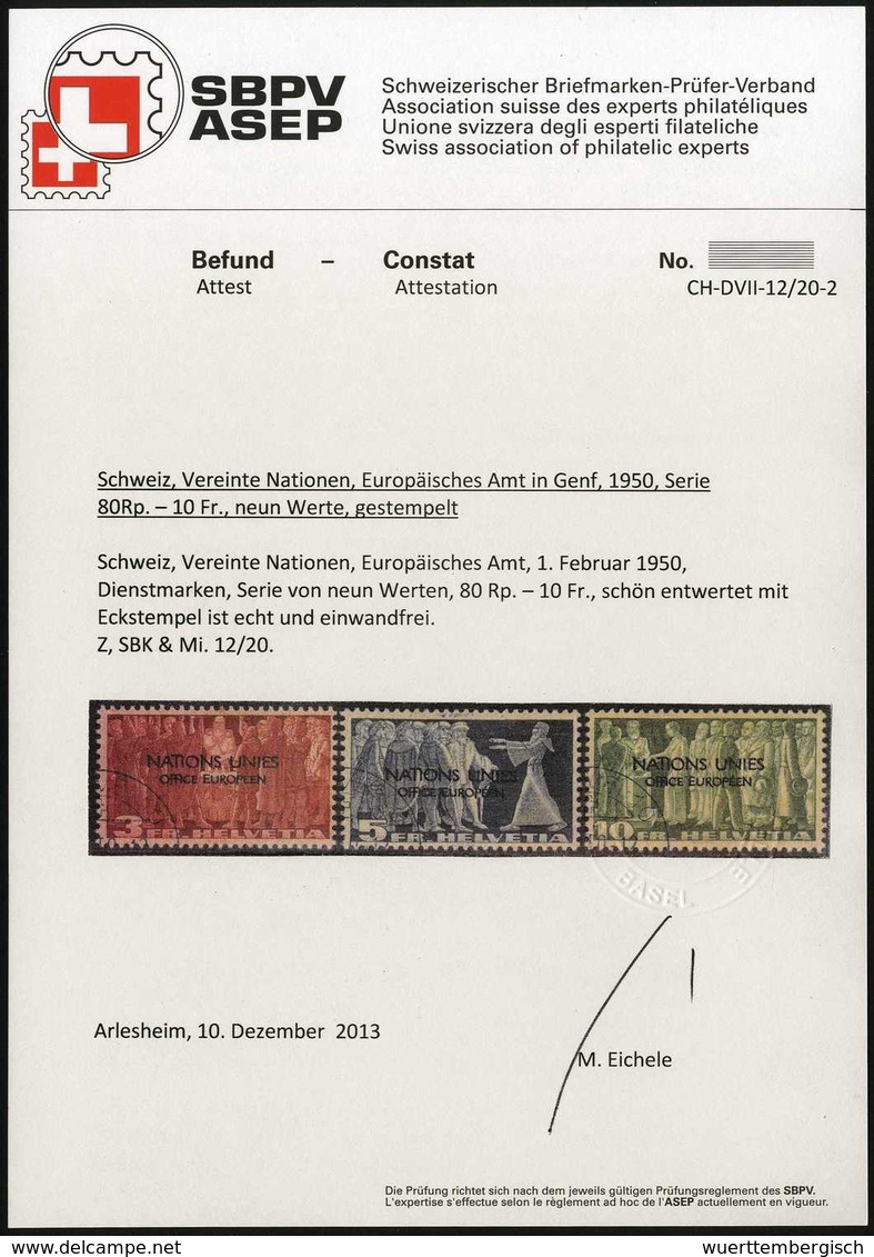 Gest. 80 Rp.-10 Fr., Tadellos Gestplt. Serie, Rs. Postfr. Originalgummi, Fotoattest Eichele.<br/><b>Katalogpreis: 600,-< - Other & Unclassified