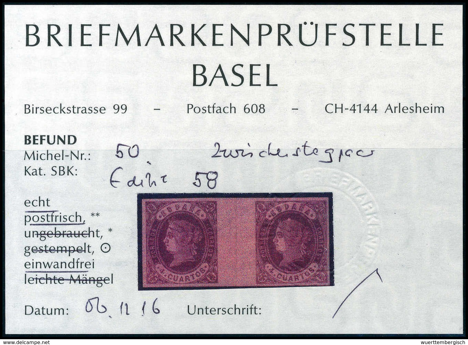 ** 4 C. Braun/lachsfarben, Postfr., Waagr. Luxus-Zwischenstegpaar, Ringsum Breitrand. (übliche Falte Im Steg). Selten, F - Other & Unclassified