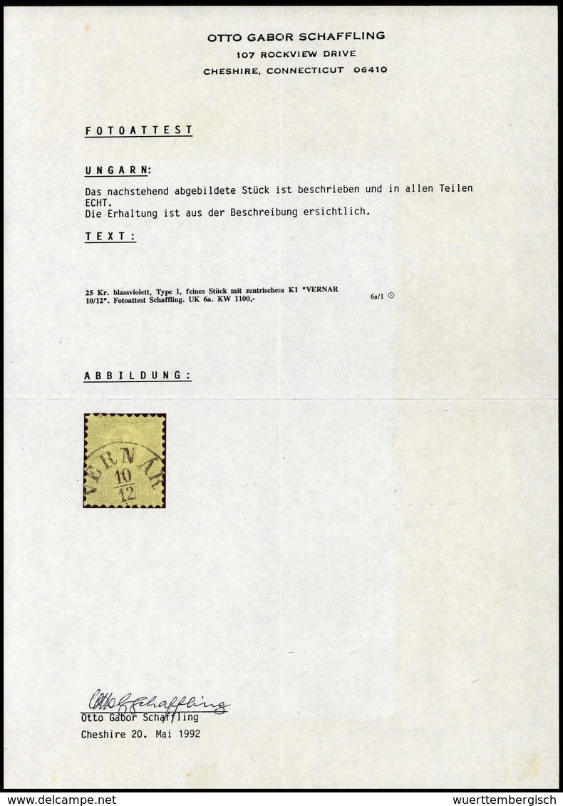 Gest. Österreich 25 K., Farbfrisches Exemplar (sauber Ausgebessert) Mit Seltener Entwertung Durch K1 VERNAR, Fotoattest  - Sonstige & Ohne Zuordnung