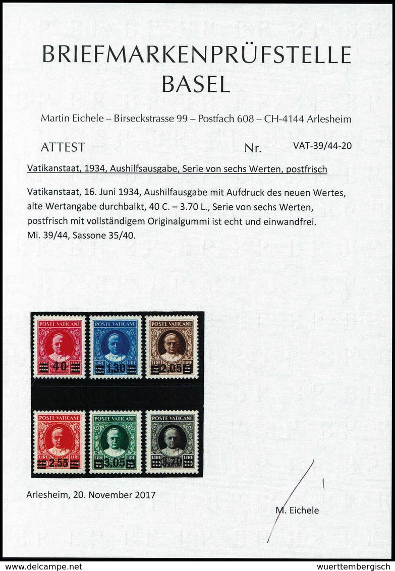 ** Provisorien, Tadellos Postfr. Serie, Fotoattest Eichele.<br/><b>Katalogpreis: 3.500,-</b> (Michel: 39/44) - Sonstige & Ohne Zuordnung