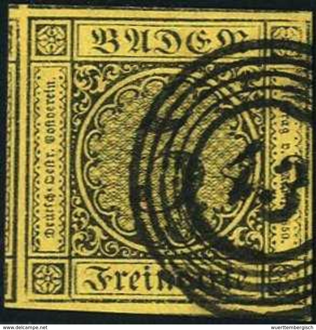 Gest. 3 Kr., Breitrand. Luxusstück Mit Teilen Von Vier Nebenmarken Und Klarem Stempel "43" FREIBURG. (Michel: 2b) - Other & Unclassified