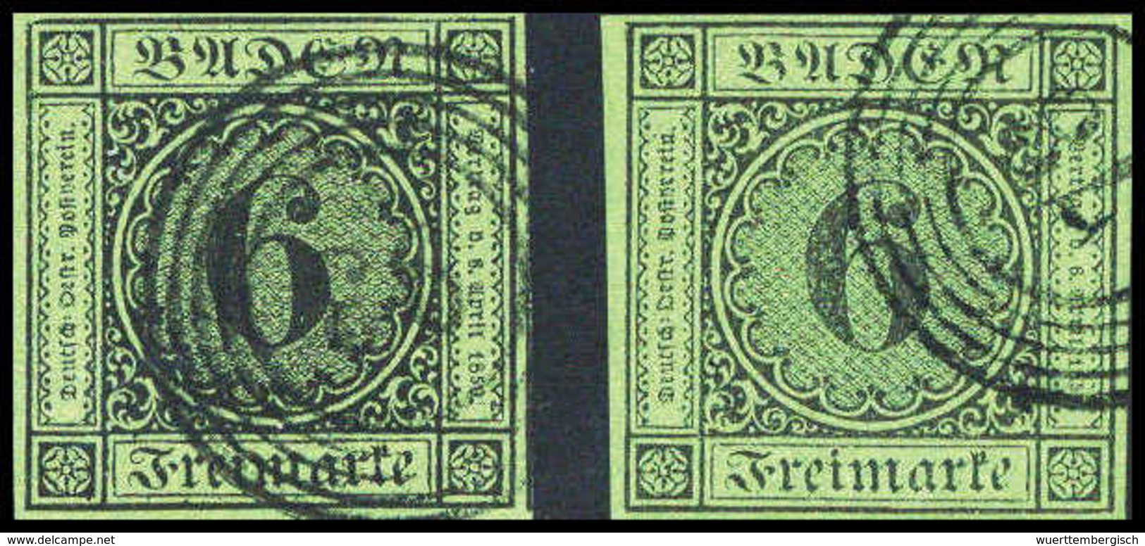 Gest. 6 Kr. A. Blaugrün Und A. Gelbgrün, Zwei Breitrandige Luxusstücke In Stark Unterschiedl. Nuancen. (Michel: 3b(2)) - Autres & Non Classés
