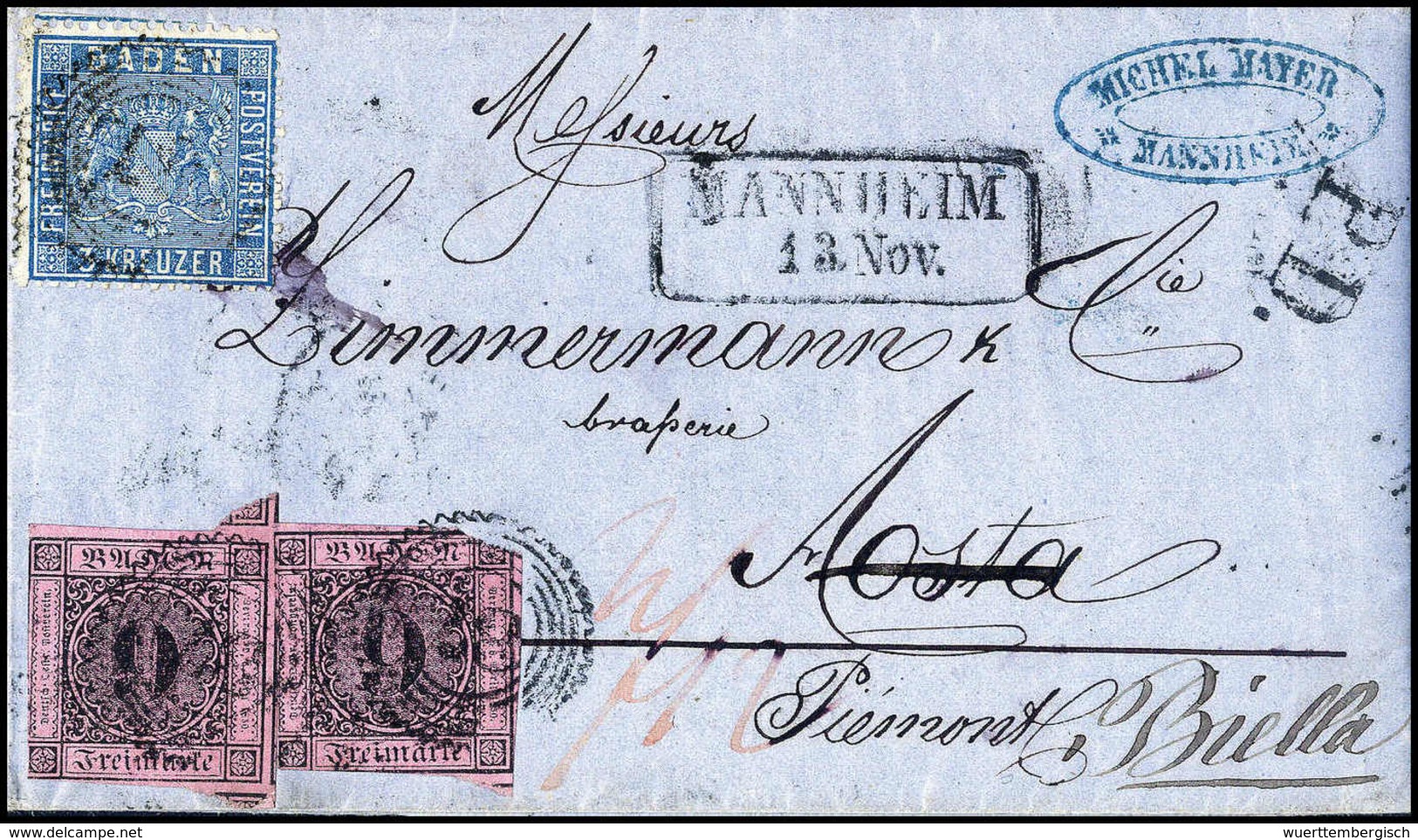 Zwei 21-Kr.-Briefe Ins Königreich Savoyen: 9 Kr., Zwei Exemplare In Mischfrankatur Mit Ausgabe 1860/62, 3 Kr. Preussisch - Other & Unclassified