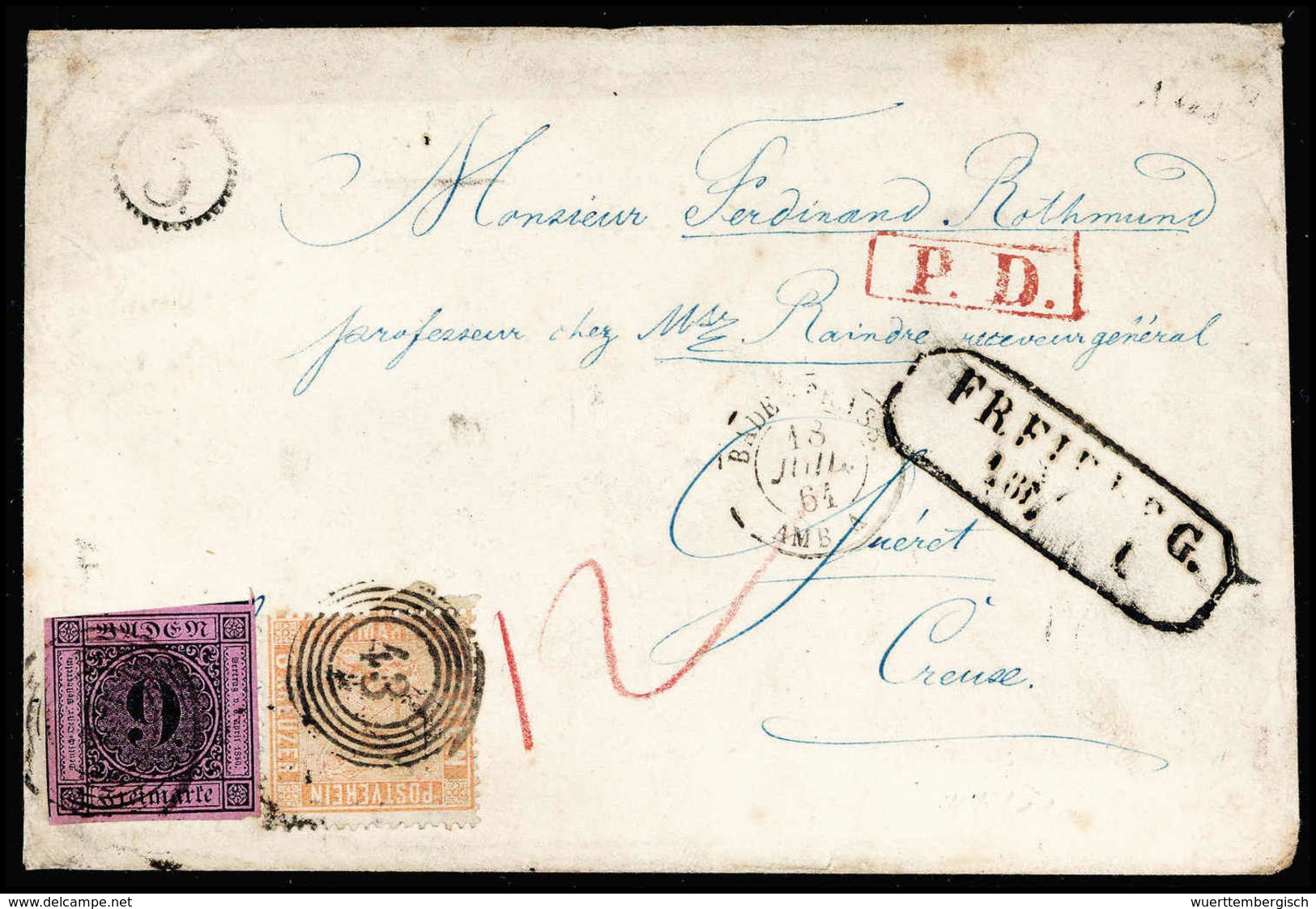 9 Kr., Tiefe Farbe Der Letztauflage In Mischfrankatur Mit Ausgabe 1860, 6 Kr. Lachsrot Auf Prachtbrief Mit Uhrradstempel - Autres & Non Classés