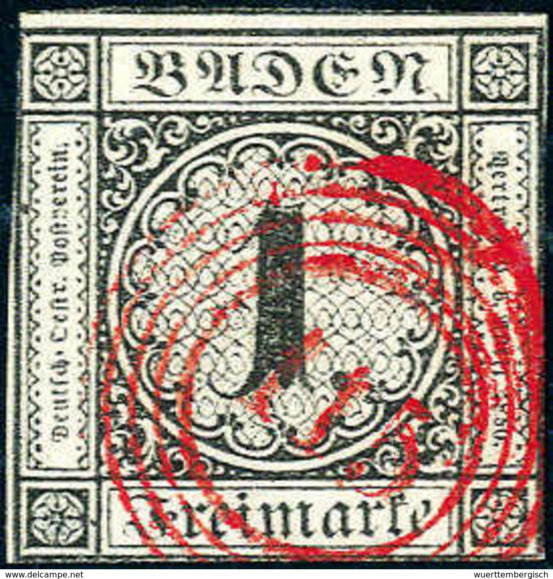 Gest. 1 Kr., Prachtstück Mit Leuchtend Rotem Stempel "115" RASTATT. Farbabstempelungen Auf Dieser Marke Sind Sehr Selten - Sonstige & Ohne Zuordnung