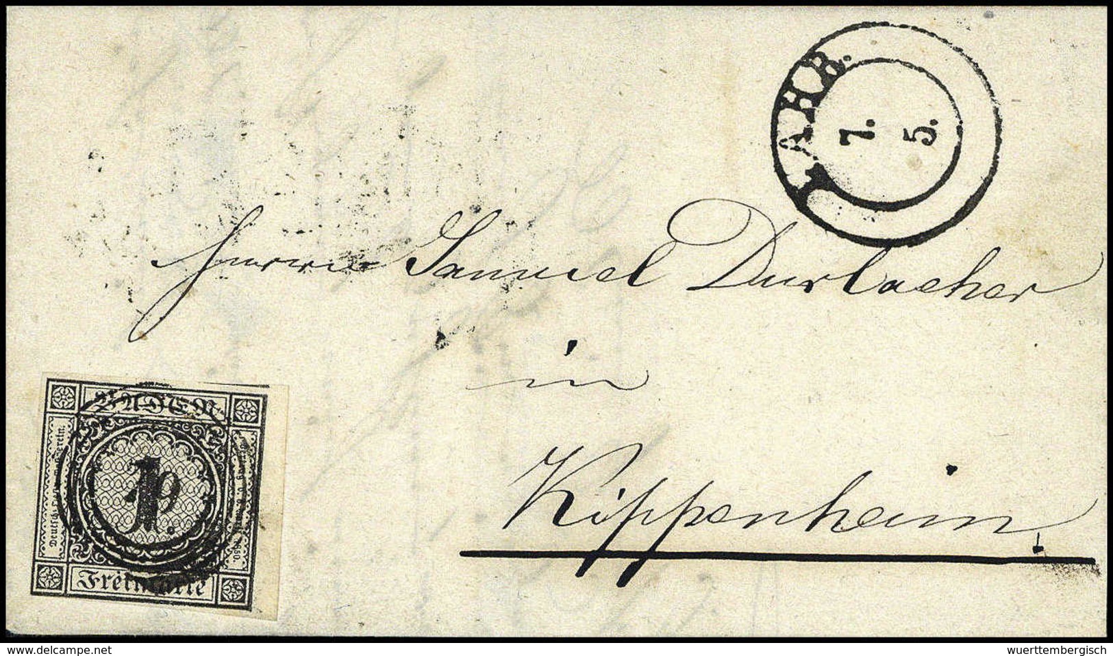 Beleg 1 Kr., Luxusstück, Re. Mit Breitem Bogenrand Auf Frischem Kl. Liebhaberbrief Nach Kippenheim, Genau Zentr. Stempel - Other & Unclassified