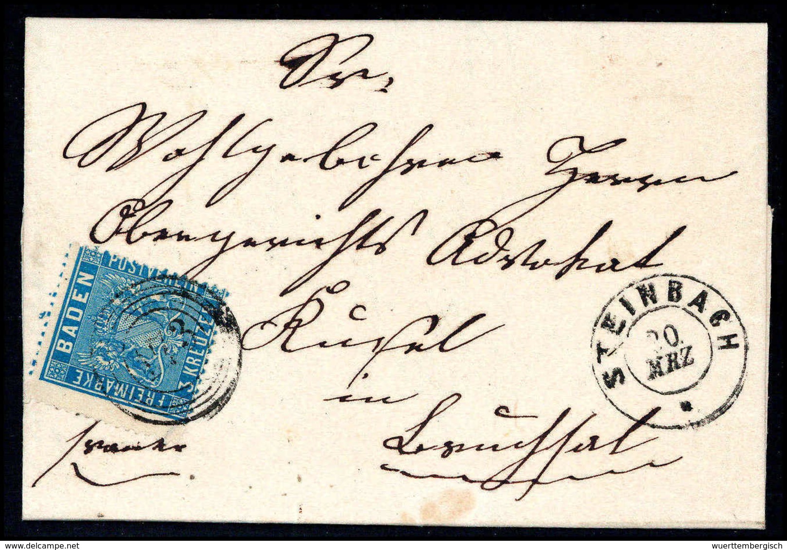 Beleg 3 Kr., Kl. Weißer Kab.-Brief Mit Klarem Stempel "173" STEINBACH.<br/><b>Katalogpreis: 250,-</b> (Michel: 10a) - Autres & Non Classés