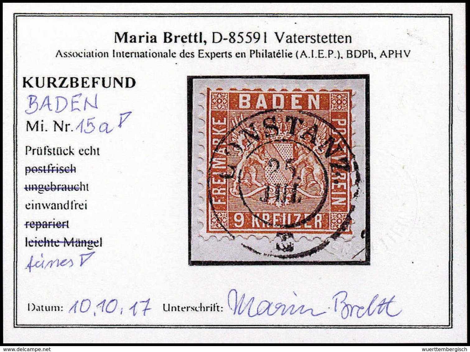 Briefst. 9 Kr., Außergewöhnlich Schönes Luxus-Bfstk. Mit K2 CONSTANZ, Fotobefund Brettl.<br/><b>Katalogpreis: 100,-+</b> - Autres & Non Classés