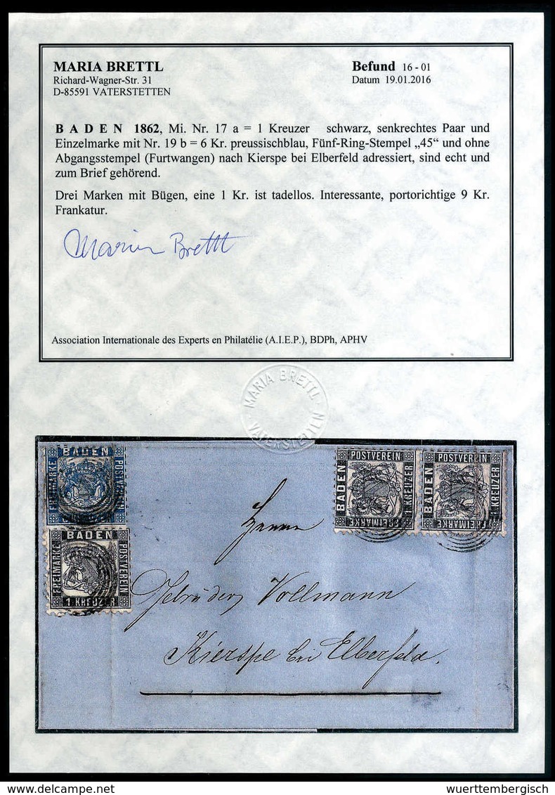 Beleg 6 Kr., Buntfrankatur Mit Dreimal 1 Kr. Schwarz Auf Schönem, Blauem Brief Nach Kierspe, Klar Und Zentr. Stempel "45 - Autres & Non Classés