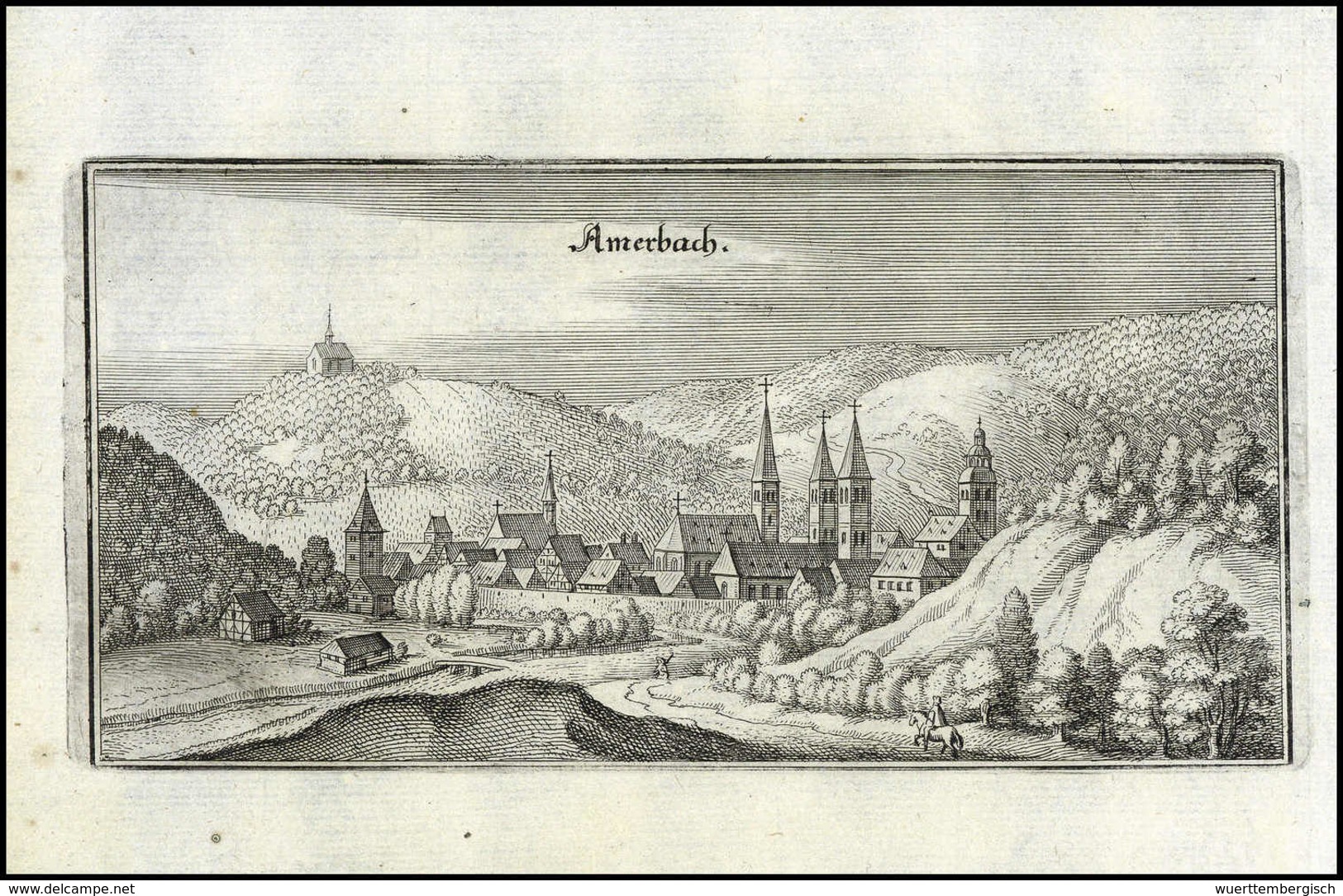 (1750) "Amerbach", Schöner Zeitgenössischer Kupferstich, 13,4 X 20 Cm. - Other & Unclassified