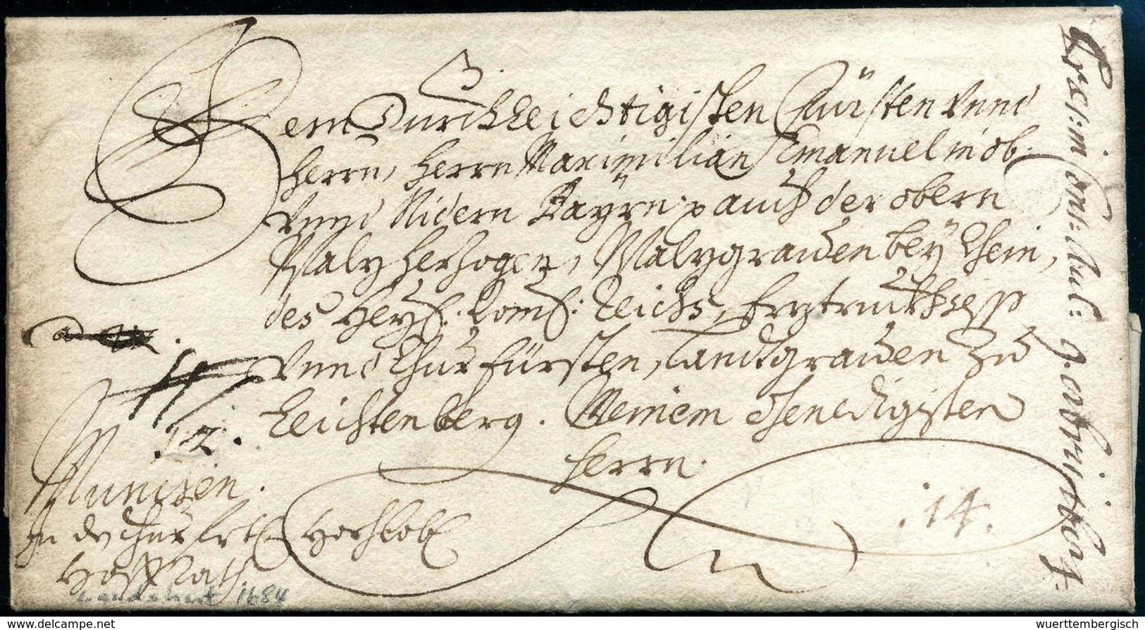 Beleg 1684, Landshut, Seltener Kab.-Schnörkelbrief An Kurfürst Maximilian. - Sonstige & Ohne Zuordnung