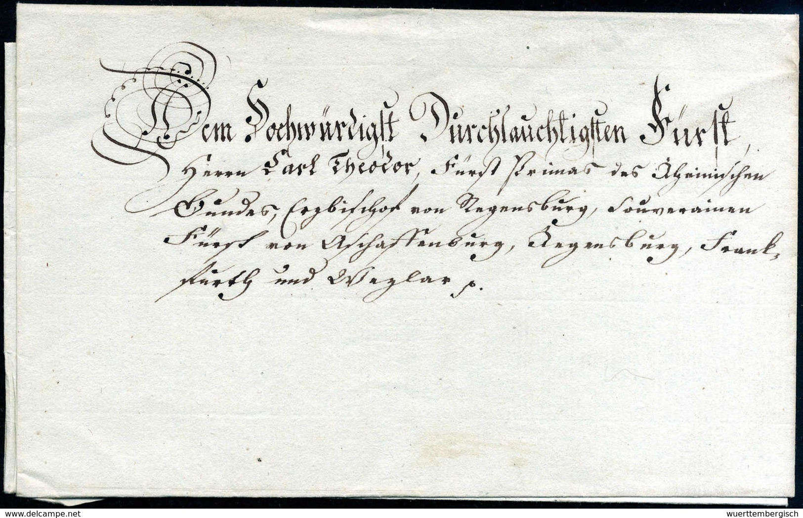 Beleg (1700), Schön Beschriftete Schnörkelbriefhülle An Fürst Carl Theodor, Erzbischof Von Regensburg. - Sonstige & Ohne Zuordnung