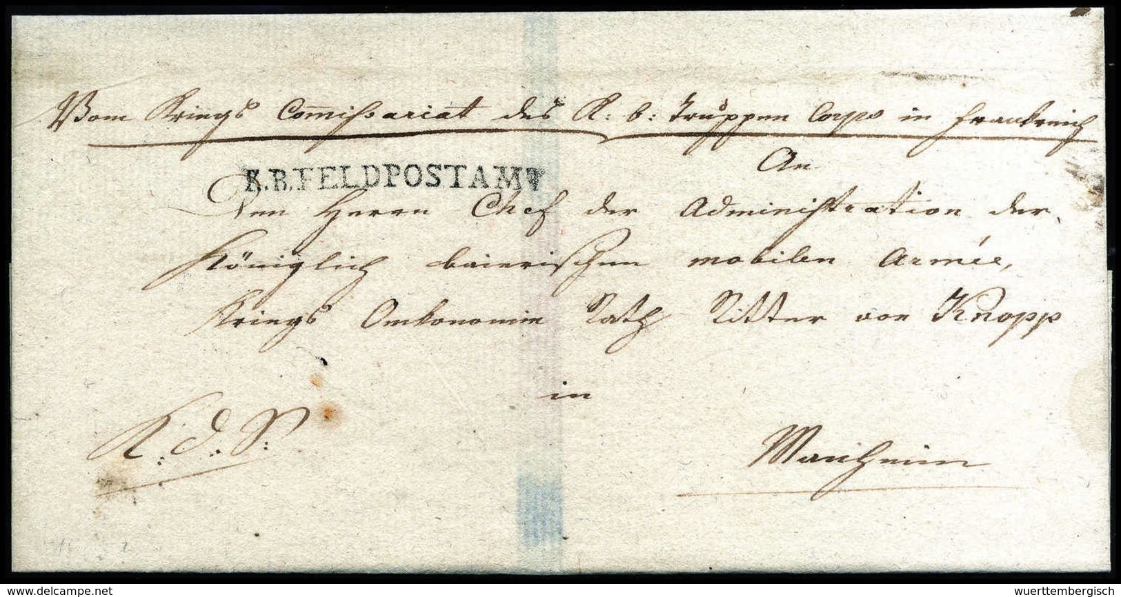 Beleg (1815) K.B.FELDPOSTAMT, Seltener, Langer L1 (47 Mm), Ideal Klar Auf Feldpostbrief Vom "Kriegs Comißariat Des K.B.T - Sonstige & Ohne Zuordnung