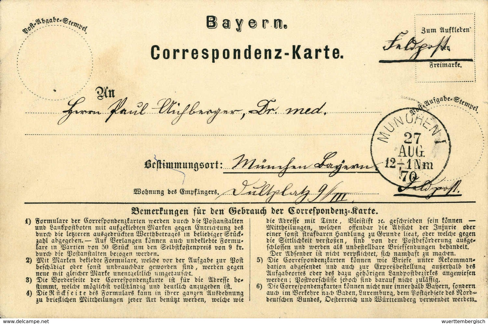 Beleg "Saverne 24/8 70", Hs. Auf Korrespondenzkarte Mit Vermerk "Feldpost" Jedoch Ohne Aufgabestempel Nach München, K1 M - Other & Unclassified