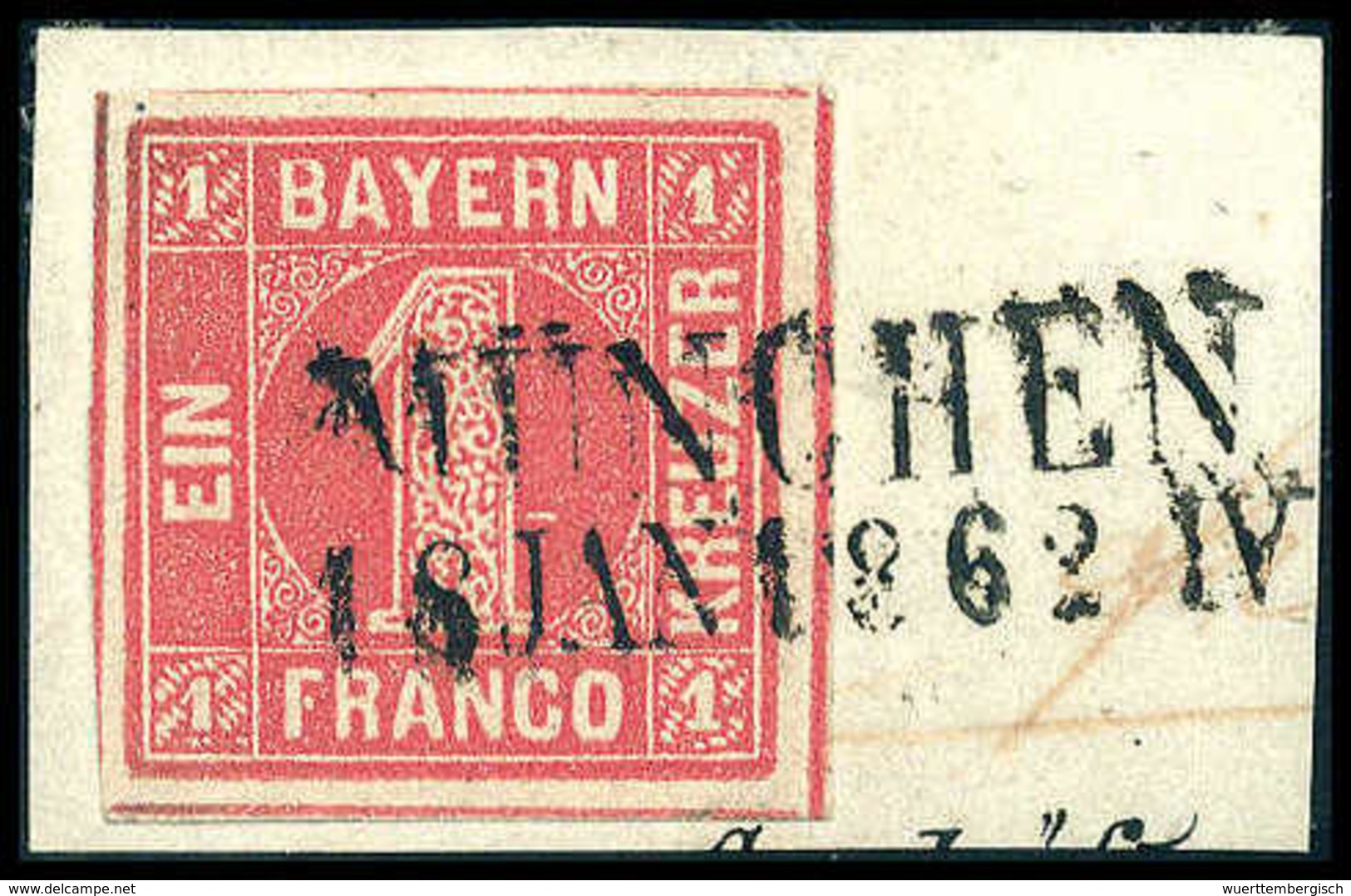 Briefst. 1 Kr., Luxus-Bfstk. Mit Vier Schnittlinien Und Vollem L2 MÜNCHEN, Sign. Pfenninger. (Michel: 3Ia) - Altri & Non Classificati