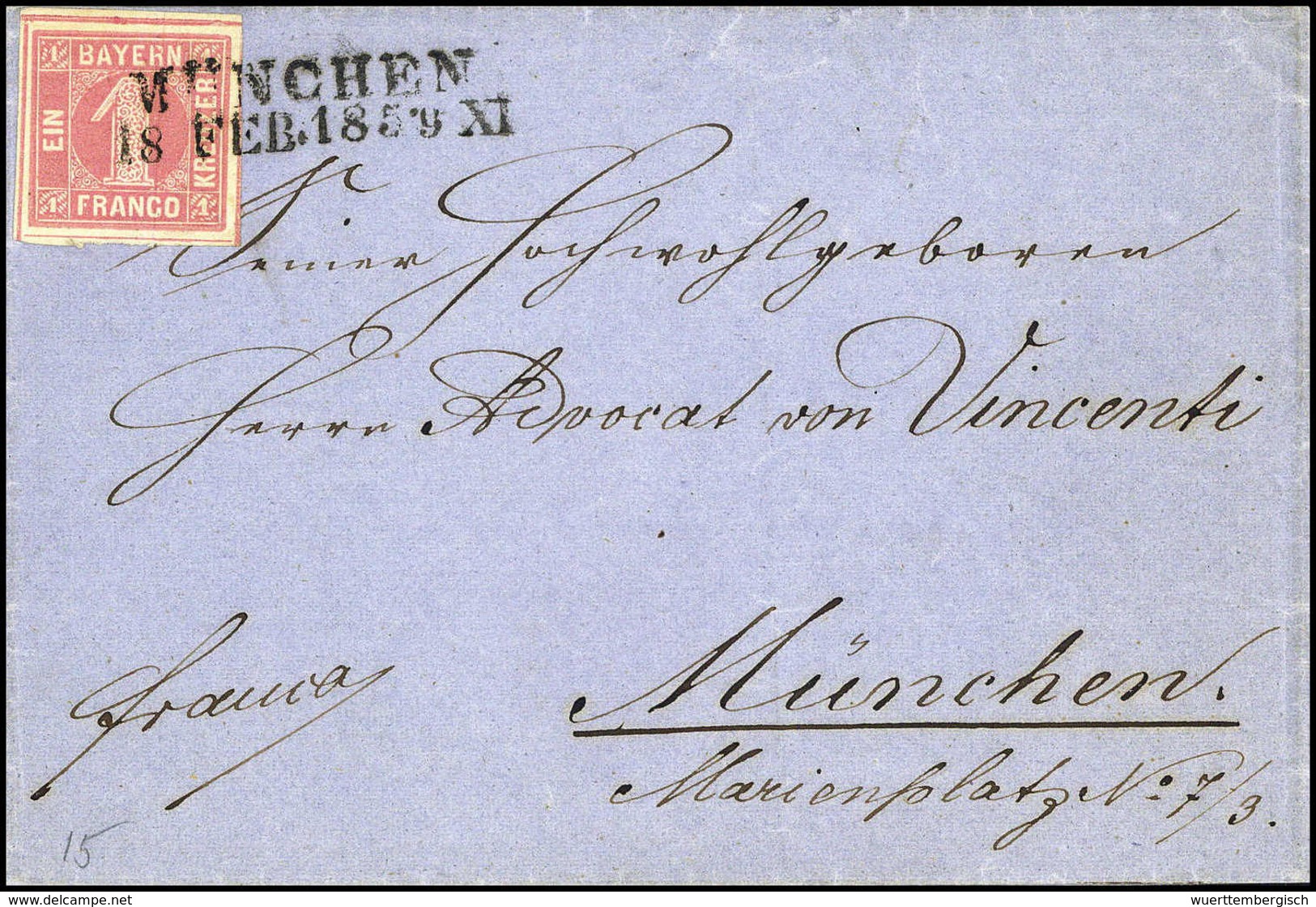 1 Kr., Luxusstück Mit Vier Schnittlinien Auf Besonders Schönem Blauem Ortsbrief, L2 MÜNCHEN, Sign. Schmitt BPP. (Michel: - Other & Unclassified