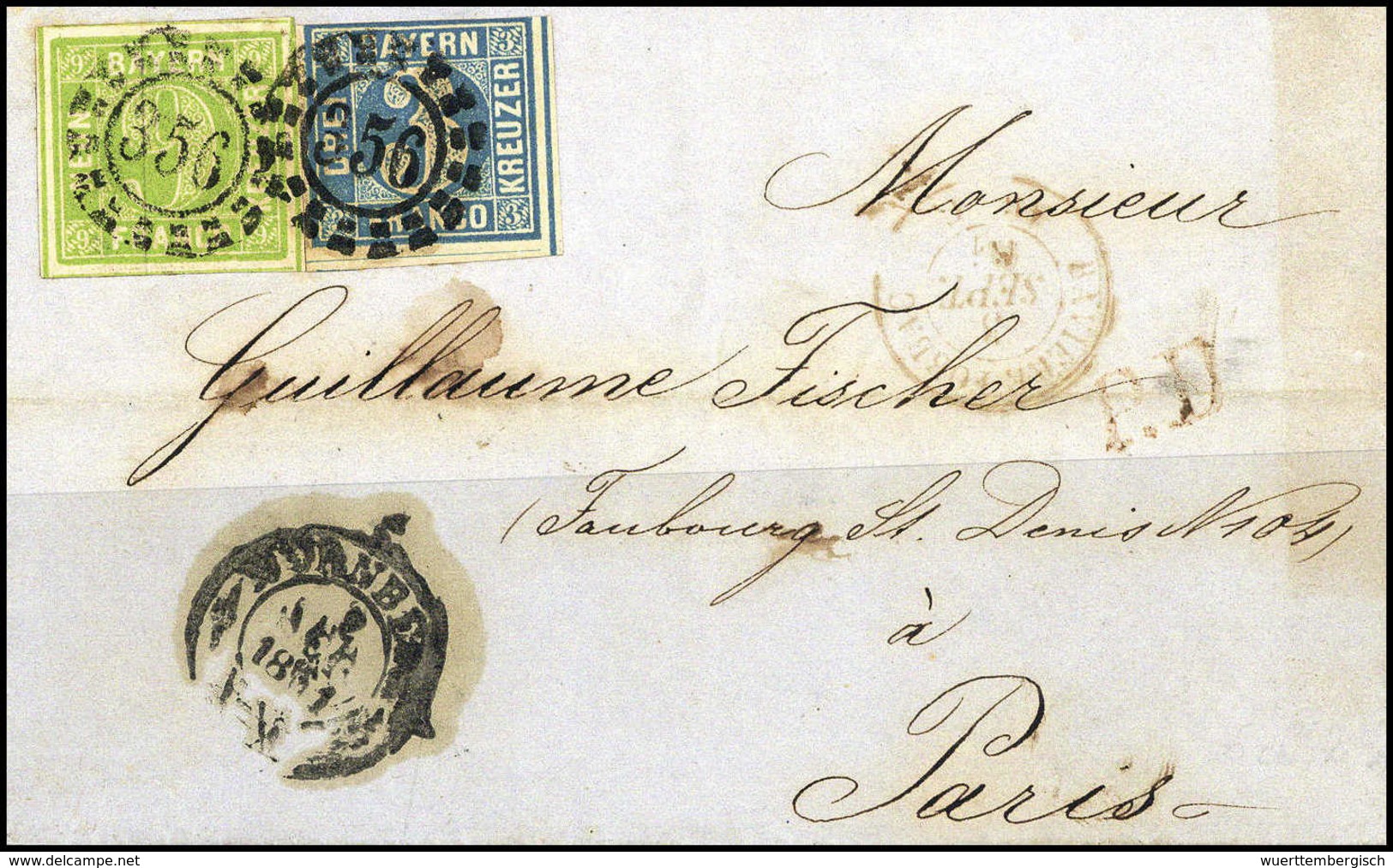 Beleg 9 Kr., Luxusstück Mit 3 Kr. Blau (etwas Ber.) Auf Schönem Blauem Brief Von Nürnberg Nach Paris, Sign. Sem BPP. (Mi - Sonstige & Ohne Zuordnung