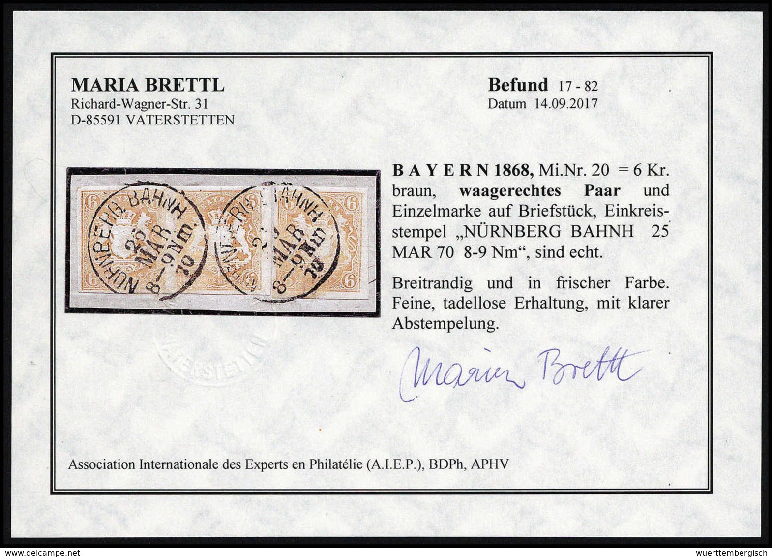 Briefst. 6 Kr., Waagr. Luxus-Dreierstreifen Auf Bfstk. Mit Klaren K1 NÜRNBERG BAHNH., Fotobefund Brettl.<br/><b>Katalogp - Altri & Non Classificati