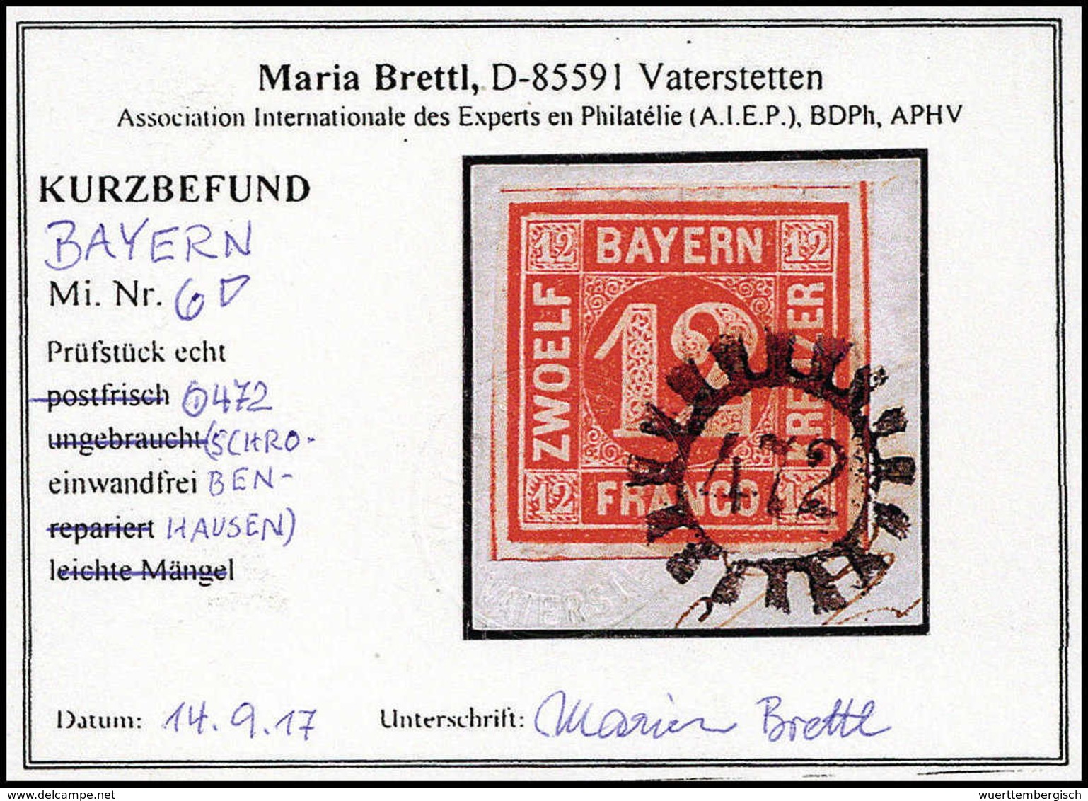 Briefst. 12 Kr., Kab.-Bfstk. Mit MR "472" SCHROBENHAUSEN, Fotobefund Brettl. (Michel: 6) - Sonstige & Ohne Zuordnung