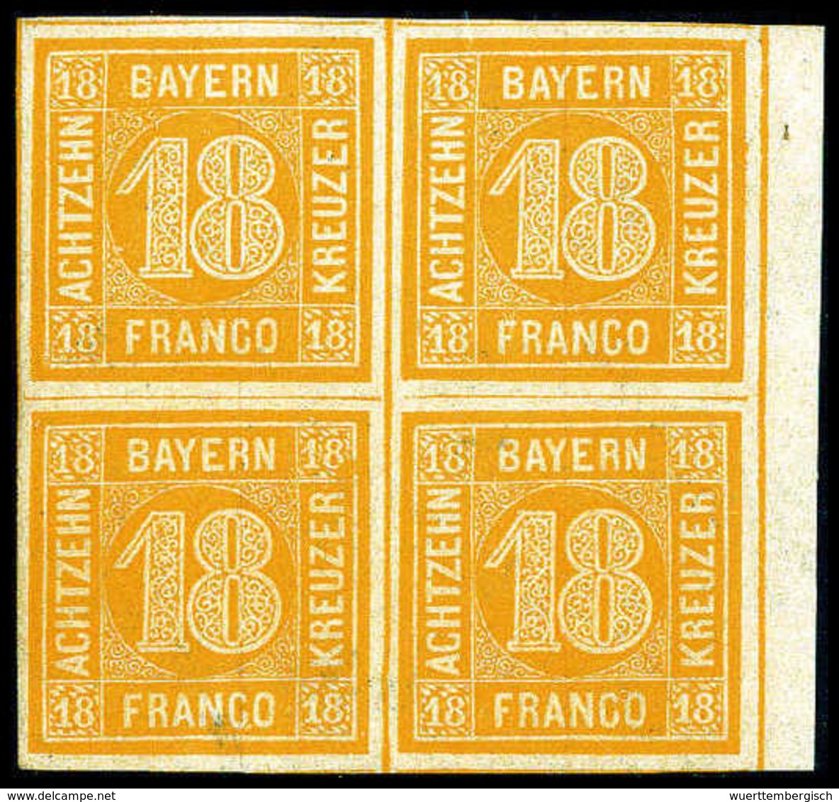 * 18 Kr., Ungebr. Kab.-Viererblock, Re. Mit Bogenrand, Sign. Senf.<br/><b>Katalogpreis: 1.100,-+</b> (Michel: 7(4)) - Autres & Non Classés