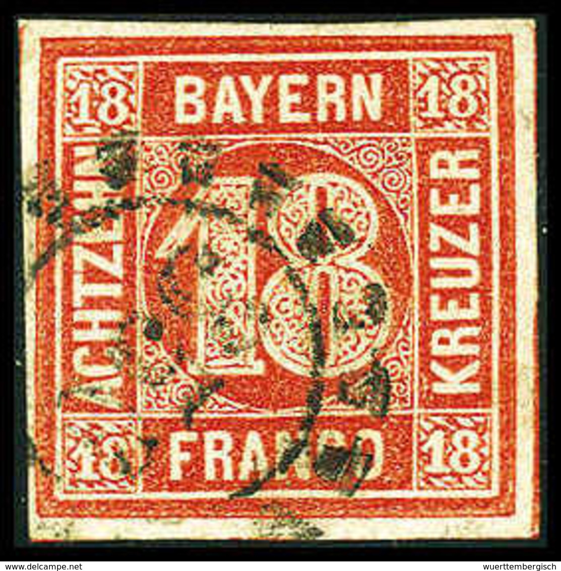 Gest. 18 Kr., Breitrandiges Kab.-Stück Mit OMR "356" NÜRNBERG, Sign. Hartmann.<br/><b>Katalogpreis: 600,-</b> (Michel: 1 - Autres & Non Classés