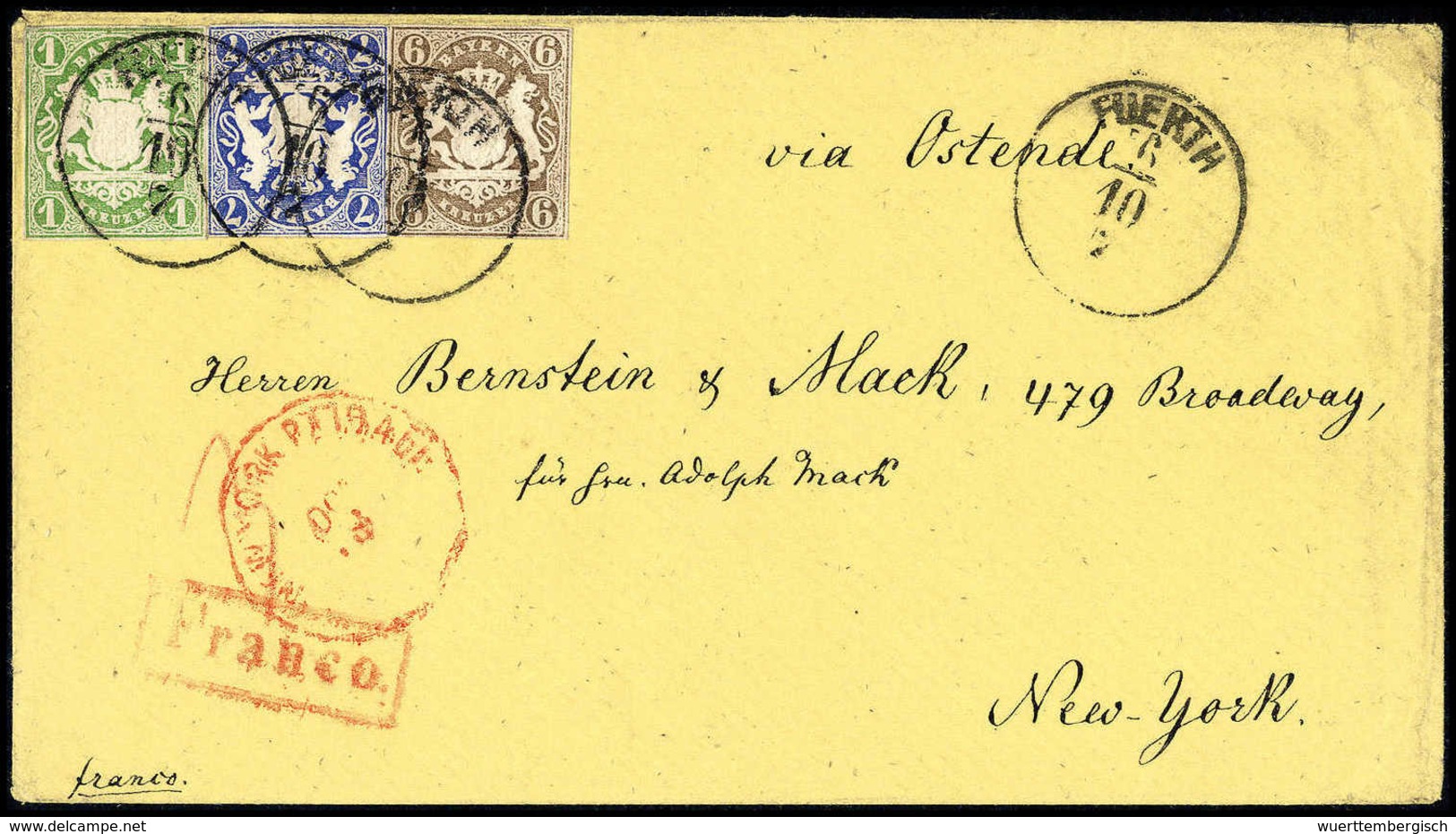 Beleg 1 Kr., Mischfrankatur Mit Ausgabe 1868, 6 Kr. Braun Und 7 Kr. Ultramarin Auf Schönem Gelbem Überseebrief In Die US - Autres & Non Classés