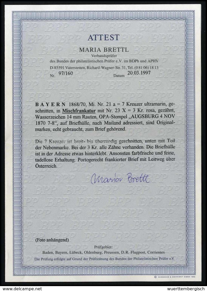 7 Kr., Mischfrankatur Mit 3 Kr. Karminrosa, Gezähnt, Frische Luxusstücke Mit Dekorat. Aufges. K2 AUGSBURG 4/11 70 Auf Kl - Autres & Non Classés