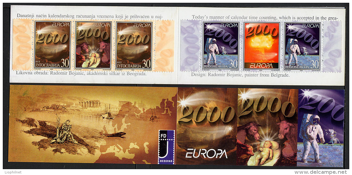 YOUGOSLAVIE 2000, EUROPA, ESPACE, 1 Carnet (SEE SCAN) De 4 Valeurs Et 2 Vignettes, Neuf / Mint. R205 - 2000