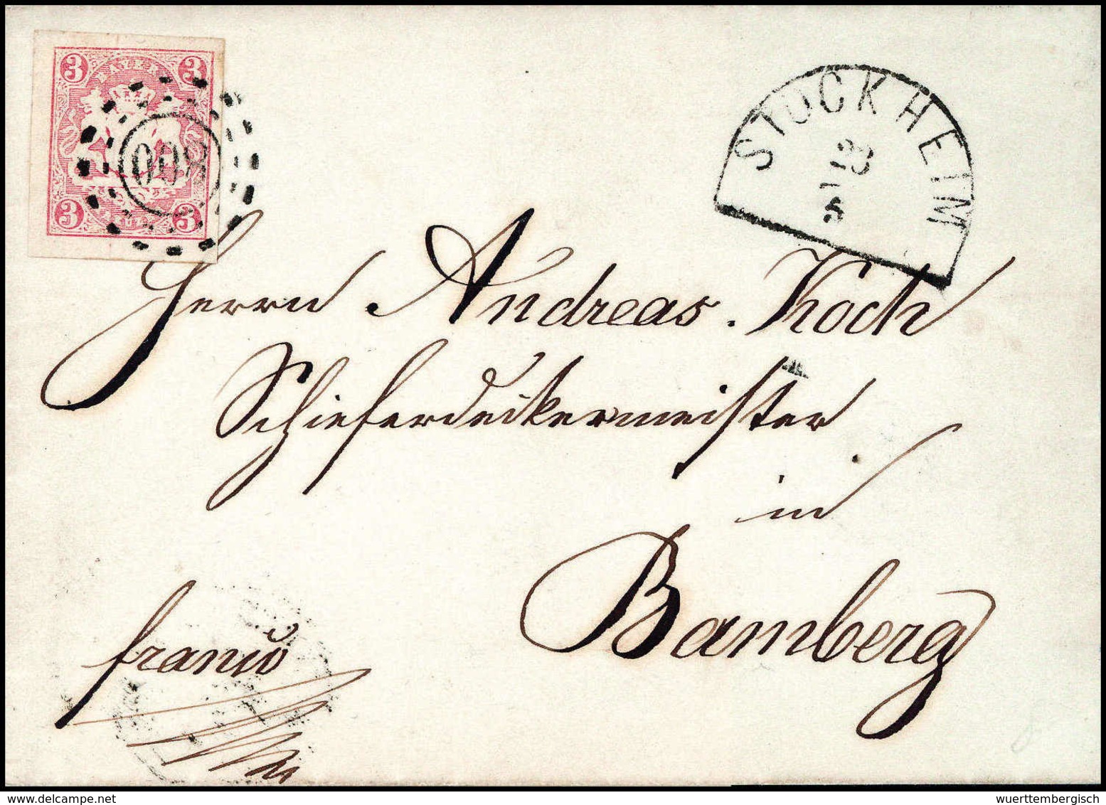Beleg "800", STOCKHEIM, OMR Auf Schönem Kab.-Brief 3 Kr. (Michel: 15) - Other & Unclassified