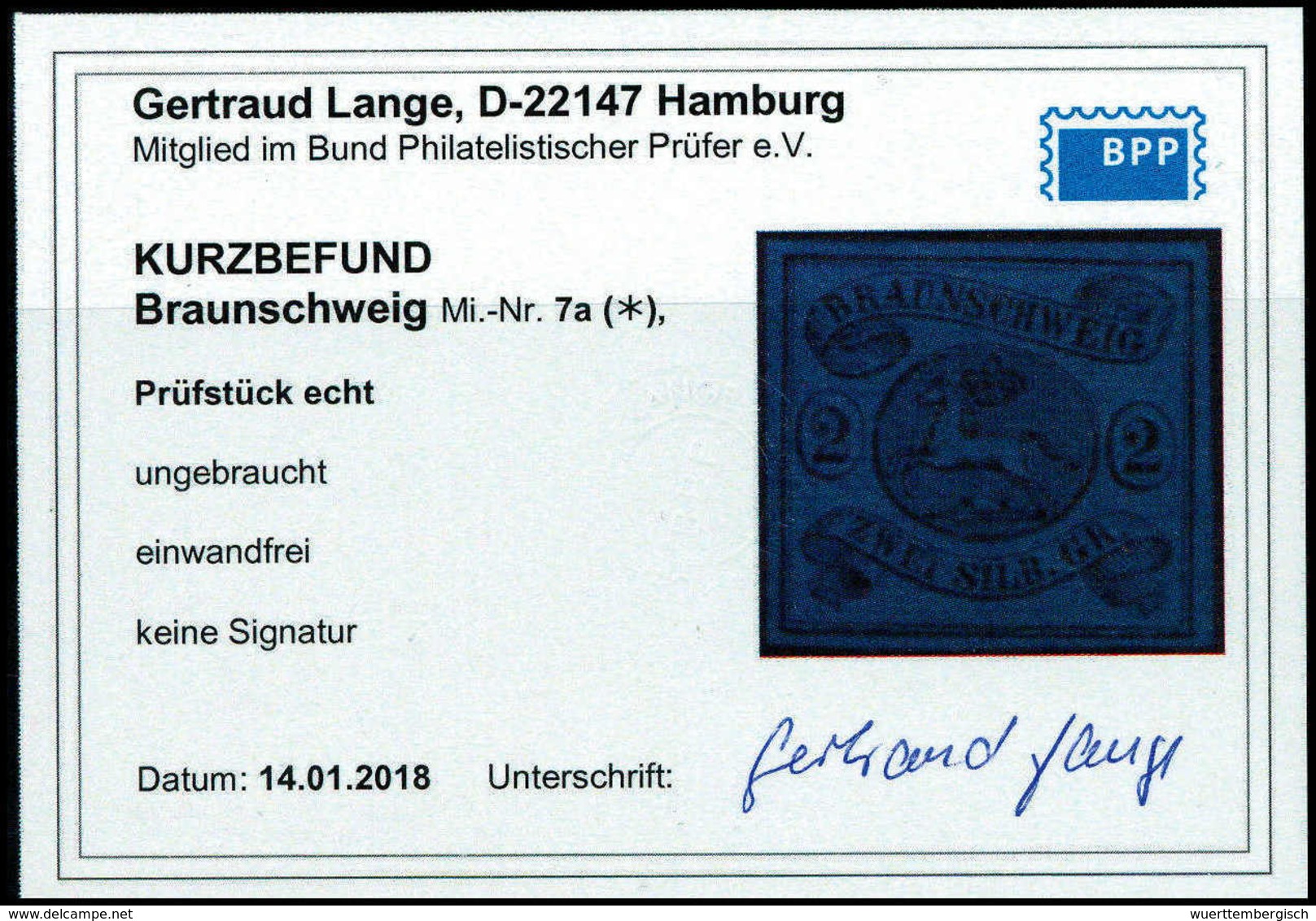 O. Gummi 2 Sgr., Frisches Ungebr. Kab.-Stück O.G., Fotobefund Lange BPP.<br/><b>Katalogpreis: 250,-</b> (Michel: 7a) - Other & Unclassified