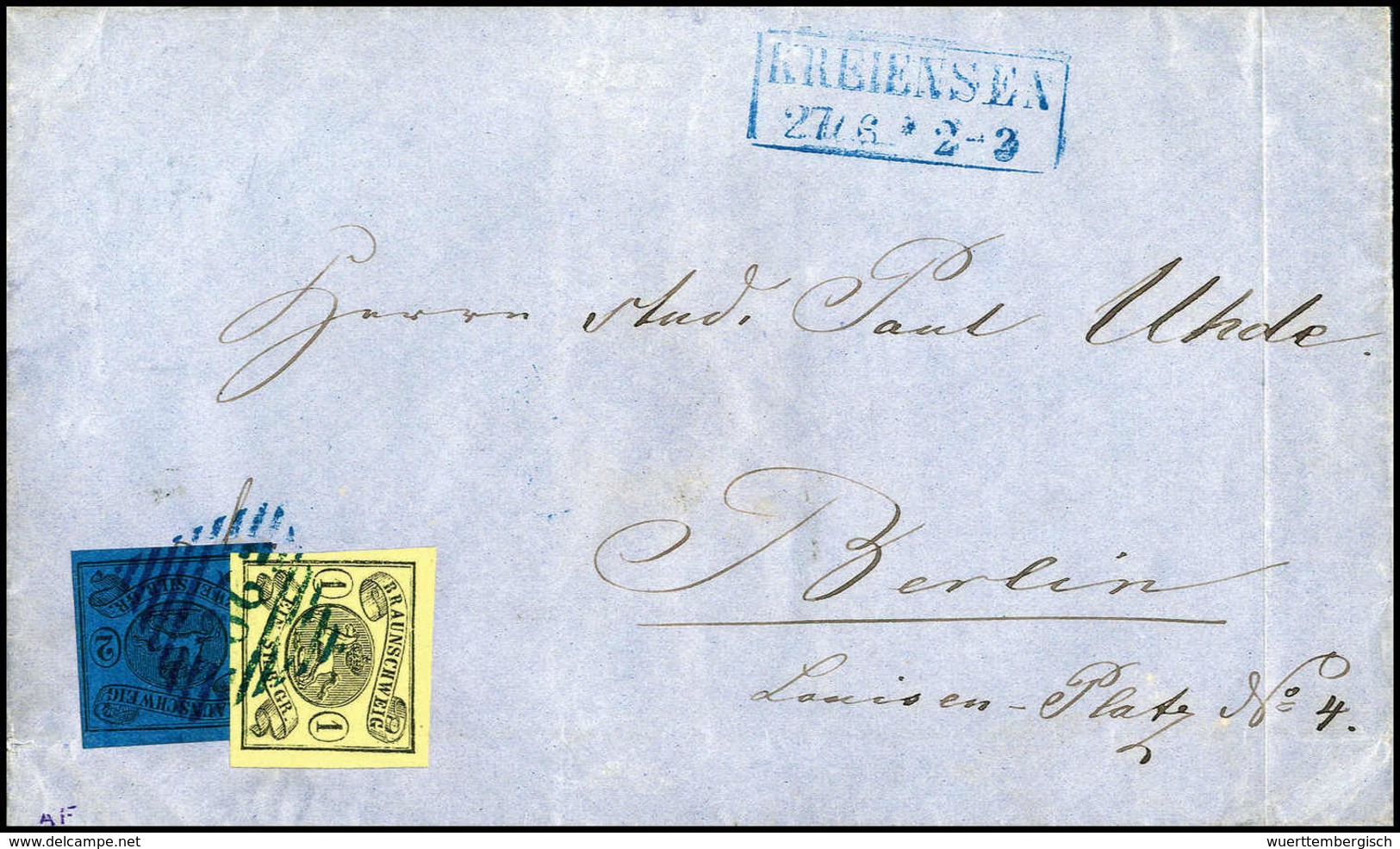 2 Sgr., Mischfrankatur Mit Ausgabe 1861, 1 Sgr. A. Gelb, Leuchtend Farbfrische Luxusstücke Auf Schönem Blauem Faltbrief  - Other & Unclassified