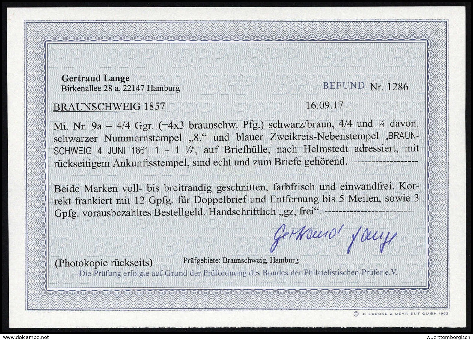 4/4 Ggr. Und 1/4 Ggr. Auf Schönem, Weißem Luxusbrief Mit Stempel "8" BRAUNSCHWEIG 4/6 61. Eine Seltene 4/5-Ggr.-Frankatu - Autres & Non Classés